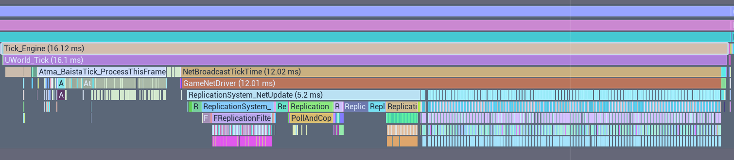 Timing insights around that same frame show a longer frame time than the earlier test.