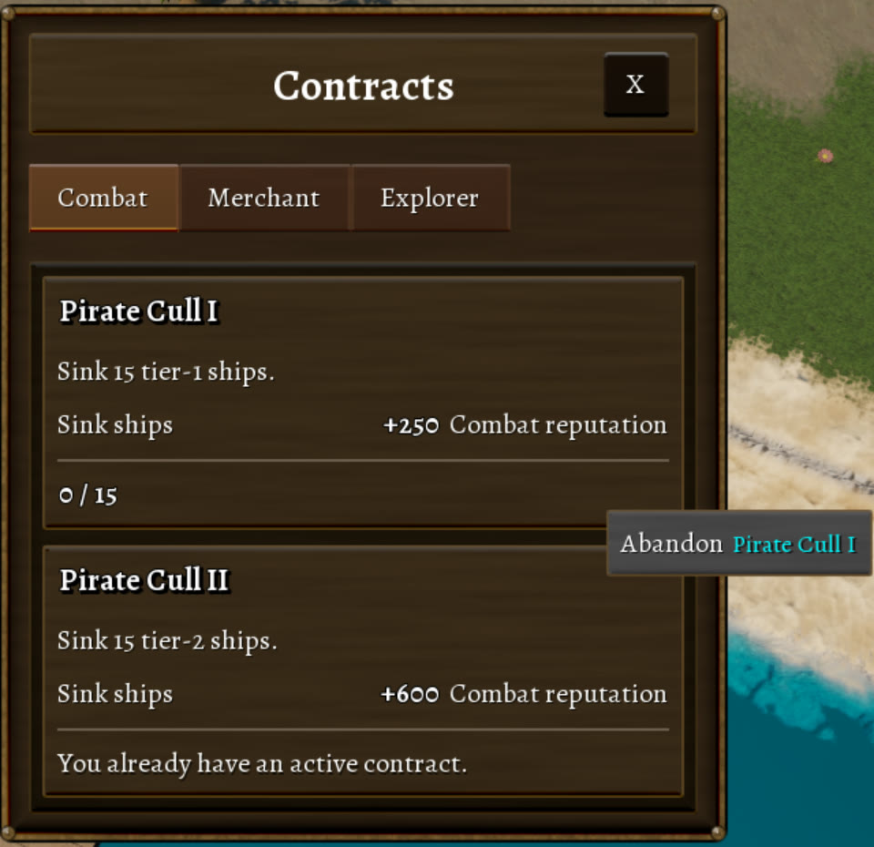 The contracts panel showing two contracts, one is accepted but it is difficult to tell.