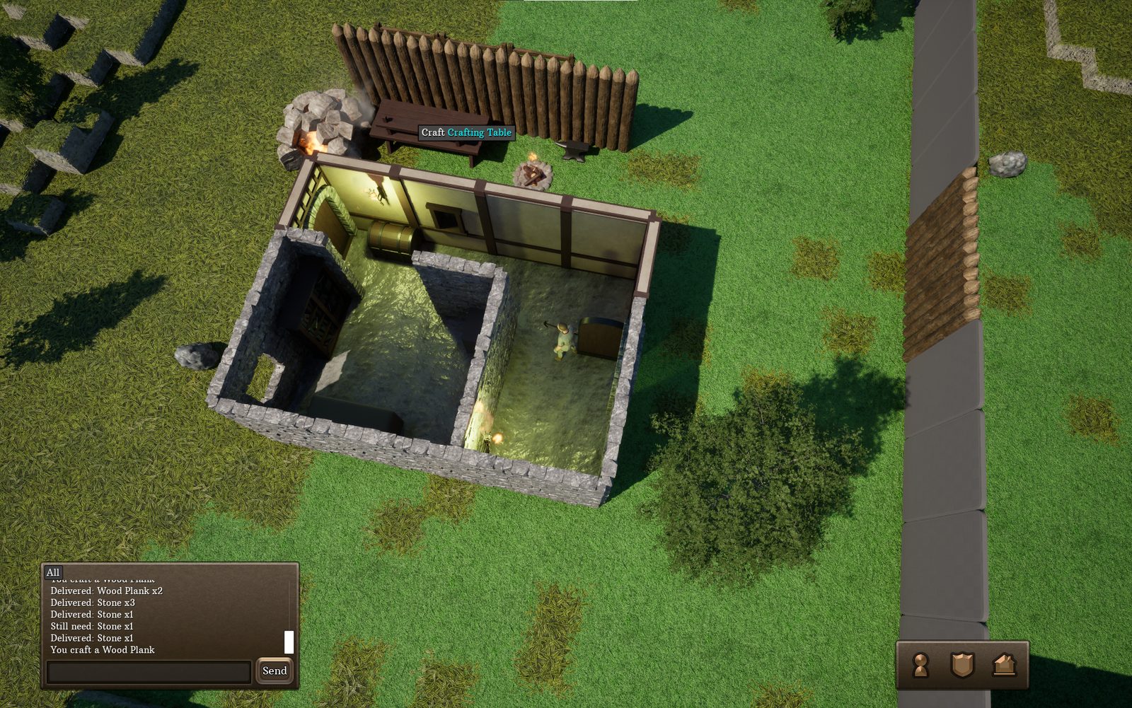 A stone, concrete, and wood house built by a player using assets created by John.